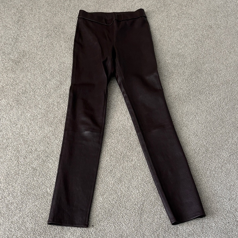 Baldwin dark Brown Leather Trim pull on legging/pant with Pink Lining